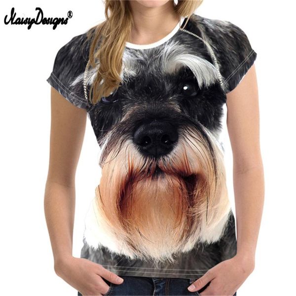 

women's t-shirt noisydesigns wholesale 3d schnauzer women t shirt tees woman o neck elastic ladies basic girl female dog 2021, White