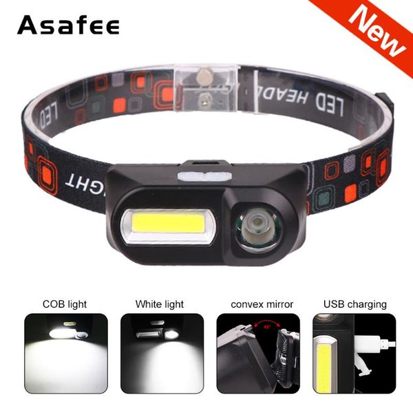 

headlamps asafee outdoor camping headlamp work light portable mini cob led use 18650 usb charging fishing headlights