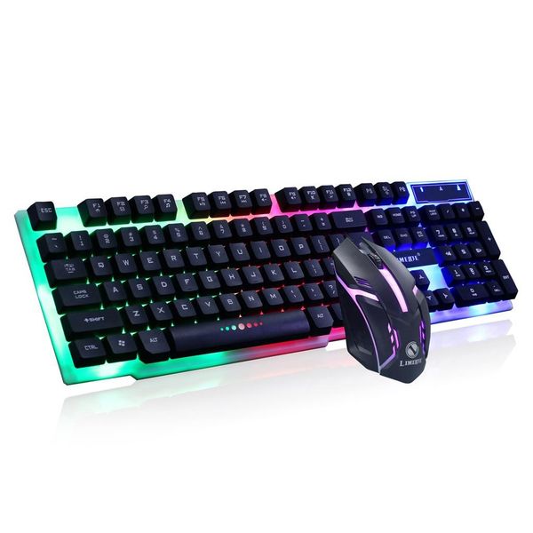 

colorful led illuminated backlit usb wired pc rainbow gaming keyboard mouse set gamer gaming mouse and keyboard kit home office