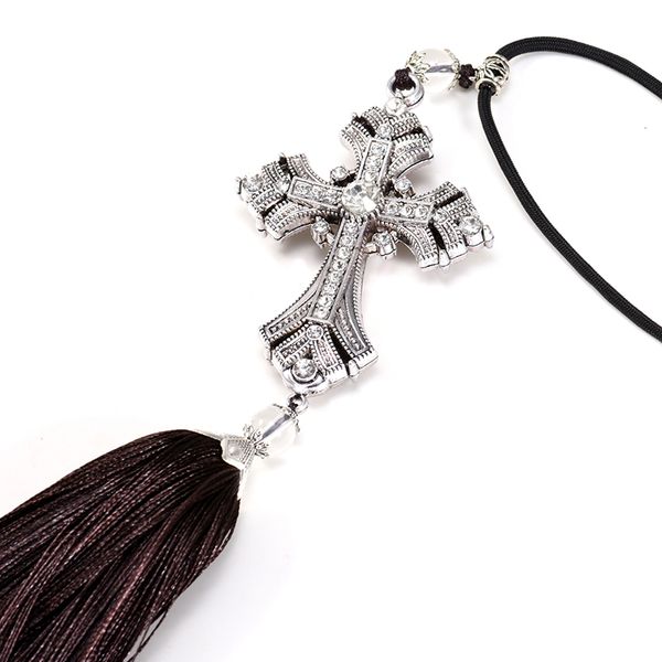 

new metal crystal diamond cross jesus christian car rearview mirror pendant trailer modeling accessories car decoration