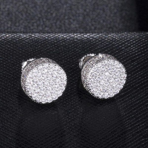 

gold iced out round shape stud earring for men boys with hip hop style fashion jewelry and punk street wear with cz cubic, Silver