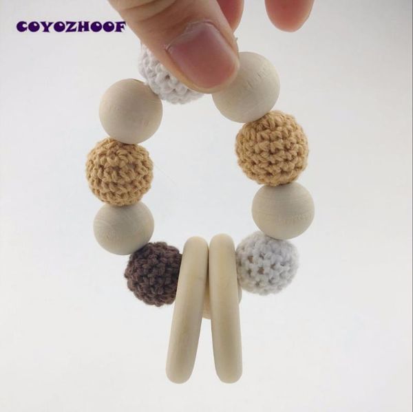 

baby wooden beads crochet holder eco friendly teething dummy chain teether baby bracelet rattle christmas gifts, Black