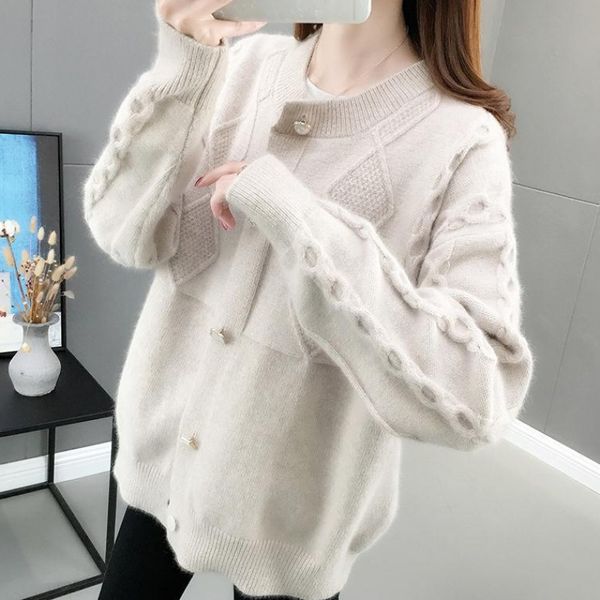 

women's knits & tees knitted cardigans fall winter sweaters o-neck single breasted casual knitwear girls red outerwear, White