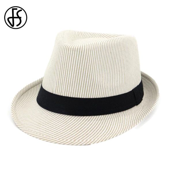 

fs beige black fedora hats for men striped summer trilby vintage wide brim hat felt women sunshade caps with ribbon, Blue;gray