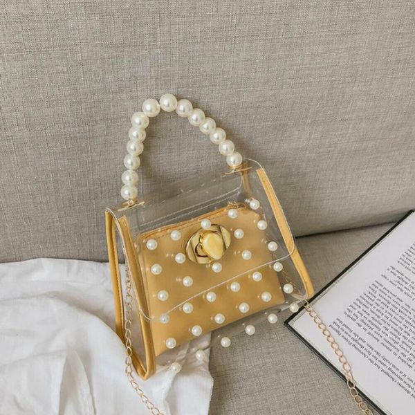 

2020 new pearl handbag women's fashion shoulder bag transparent beaded messenger bag