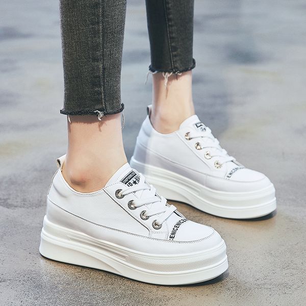 

women height increasing shoes white/black genuine leather platform shoes spring/summer/autumn/winter casual lady female loafers