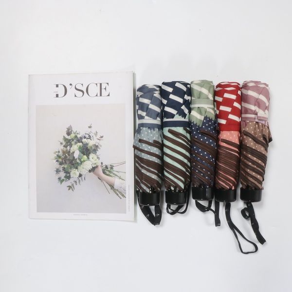 

umbrellas three folding umbrella fresh style navy stripe edge small little light portable female windproof strong