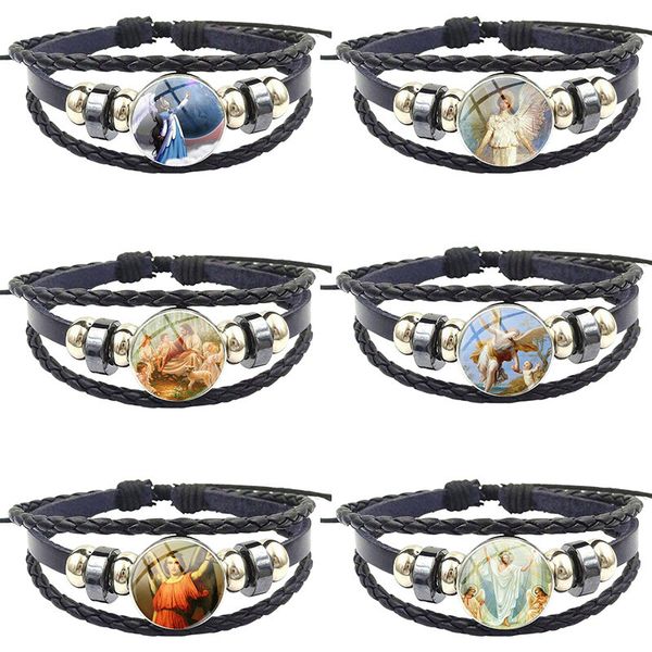 

charm bracelets for women men jewelry crystal black leather bracelet bangles cabochon glass dome handmade angel logo, Golden;silver
