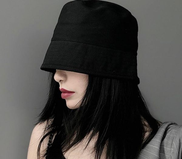 

summer solid color black wild japanese basin hat girls foldable cotton harajuku hip hop bucket hat lady outdoor fishing caps, Blue;gray