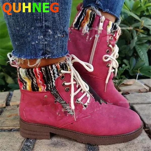 

casual women's boots 2020 autumn new ladies colorful wool shoe mouth side zip short boots large size 43 woman shoes mujer, Black