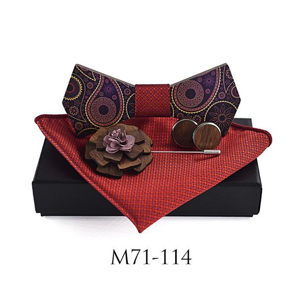 

neck ties linbaiway men's wooden bow tie set for mens wood bowtie handkerchief brooch cufflinks men wedding with box gifts, Blue;purple