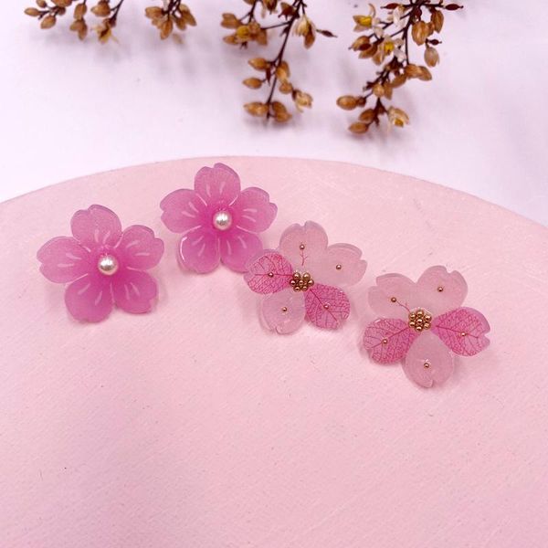 

korean cute cherry flower stud earrings for women girls sweet pink floral statement earring 2020 summer fashion holiday jewelry, Golden;silver