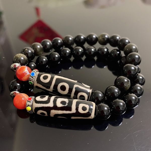 

charm bracelets natural tibetan dzi agates healing chakra buddha prayer nine eyed golden obsidian beaded agat male, Golden;silver