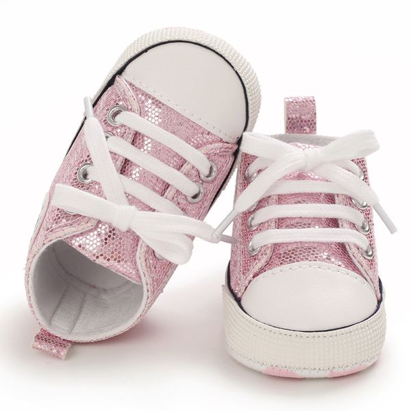 

shiny baby sneakers canvas shoes soft soles sequins newborn baby boys and girls first toddler shoes, Black;grey