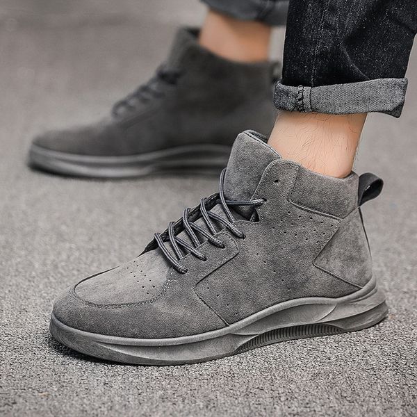 

men fashion solid color suede leather sneakers men casual flat ankle boots motorcycle tooling boots casual shoes 2020 new, Black