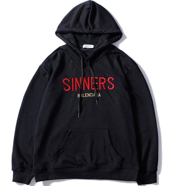 

2018 europe paris autumn winter black fashion sinners embroidery hooded hoodie men women luxury sweatshirt