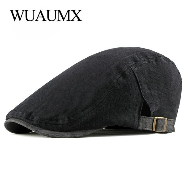 

berets wuaumx spring hat men retro visor cap casual british solid color peaked flat thin duckbill mens casquette, Blue;gray