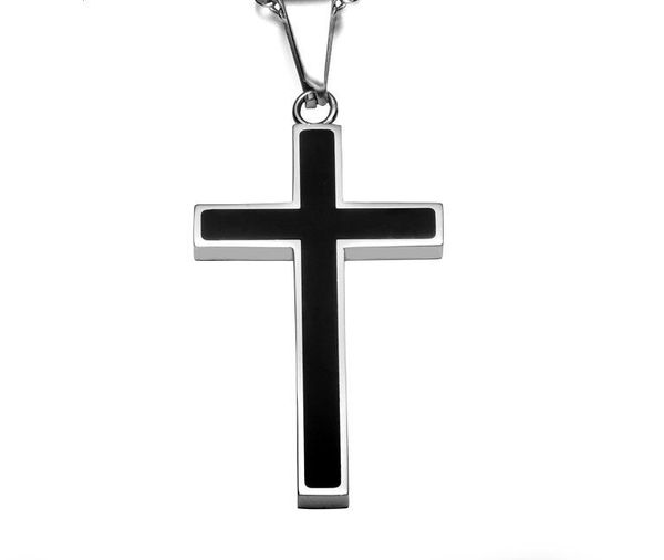 

jewelry carbon fiber black christian titanium steel cross classic pendant, Silver