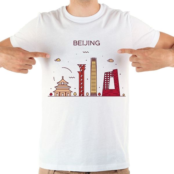 

china city landmark funny t-shirt men summer 2019 new white t shirt beijing shenzhen tianjin guangzhou taibei
