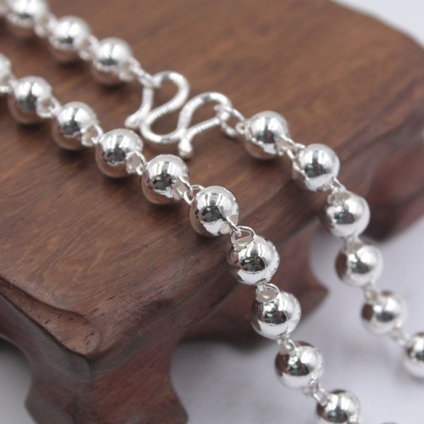 

sterling s990 silver luck smooth bead link chain necklace 22inch 28.2g 7mmw