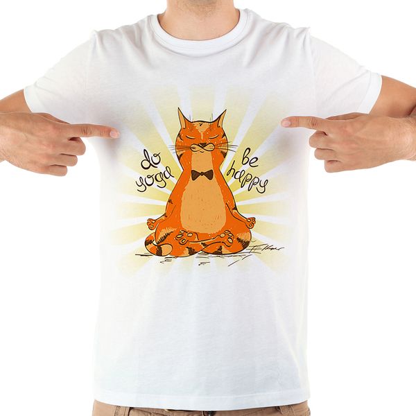 

cartoon yoga cat funny t shirt men 2018 summer new white casual homme cool tshirt