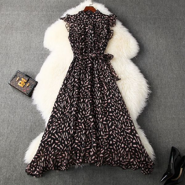 

casual dresses 2021 spring summer ladies work shirt on vacation long party dress club women womanliness ruffle lovely chiffon, Black;gray