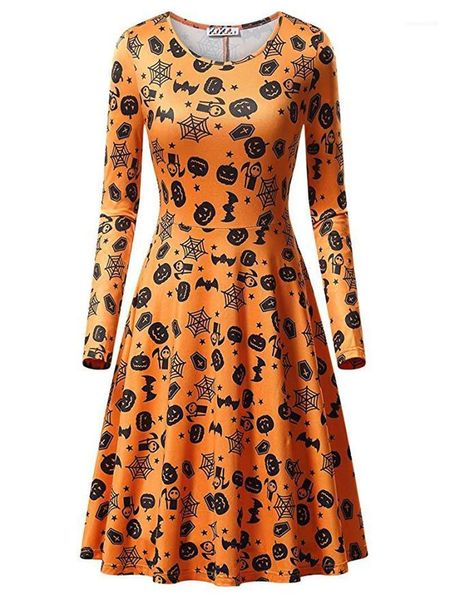

clothing halloween pumpkin womens dresses long sleeve o neck printed womens party dresses fashion cosplay club, Black;gray
