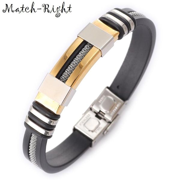 

match-right men's leather bracelets metal bracelet cuff for men stainless steel bracelets bangles men's wristband br016, Black