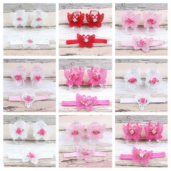 

dhl 500set 3pcs/set baby girls flower barefoot sandals hair foot accessories elastic fashion headwear foot decoration gift, Slivery;white