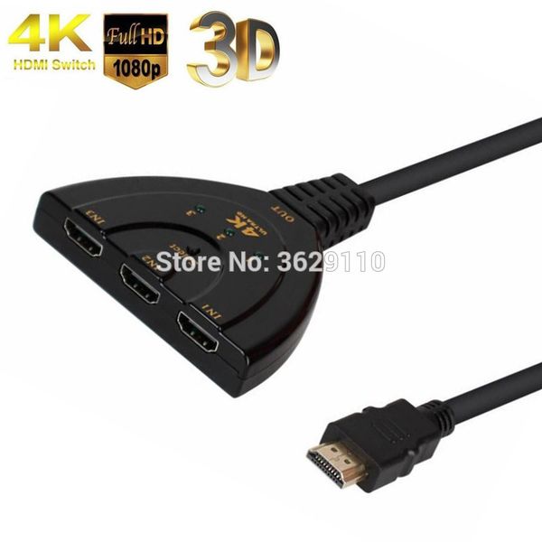 

100pcs mini 3 port hdmi splitter adapter cable hdmi switch 4k*2k 1080p switcher 3 in 1 out port hub for hdtv for ps3 ps4