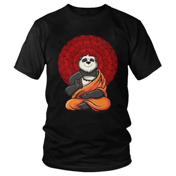 

male funny panda tees classic yoga meditation t shirt short sleeved soft cotton printing tshirt round collar regular fit apparel