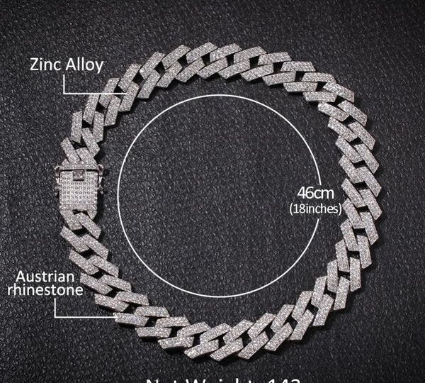 

bling king 20мм майами зубец кубинский цепи ne ba 3 браслет роу полный iced out стразы ожерелье мужские hiphop jewelry99, Silver