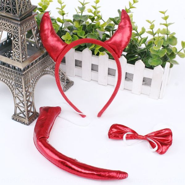 

horn red demon headband animal three-piece ball performance halloween horn red demon headdress headdress headband animal three-piece set ha
