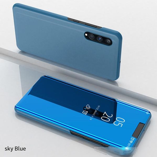 

for samsung a70 clear view cover slim mirror plating pc full body protective standing cover kickstand flip plated case