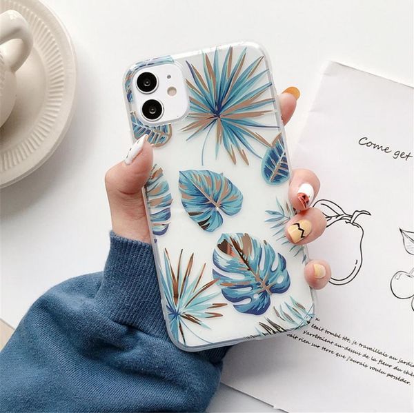 

lovebay transparent flowers leaves phone case for iphone 11 pro x xr xs max 8 7 plus se2020 plating flamingo soft imd back cover