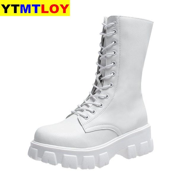 

2020 spring and autumn new bandage female fashion wild personality thick bottom in the tube with women's boots size 35-40, Black