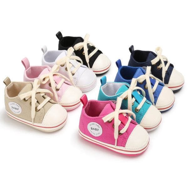 

2020 newborn baby shoes infant first walkers tollder canvas shoes lace-up baby girls sneaker prewalker 0-18m