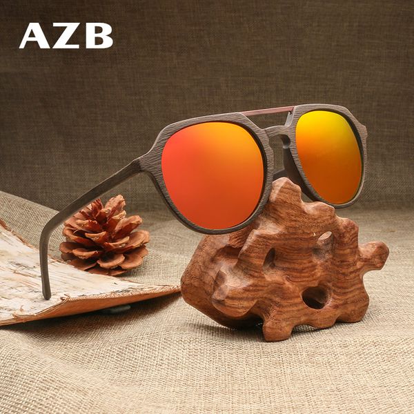 

sunglasses azb caoting polarized lens wooden retro brand design summer uv400 sunglass for men/women round wood sun glasses, White;black
