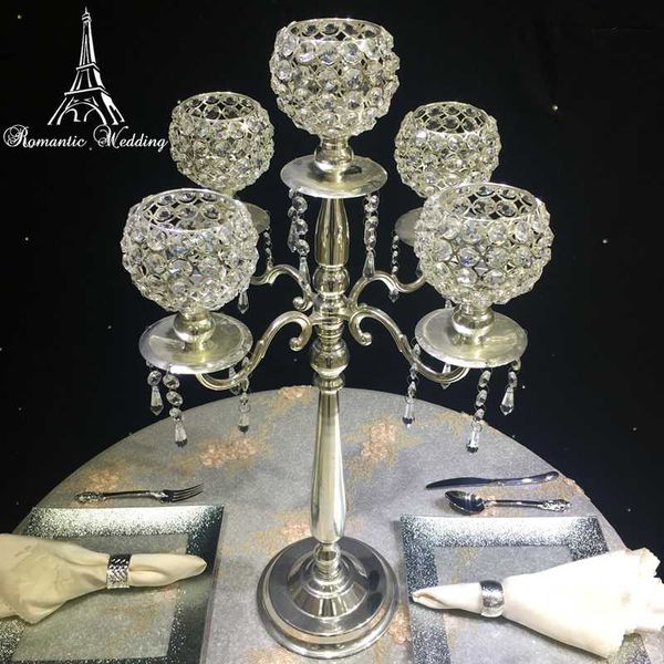 

10pcs/pack wedding gold or silver metal candle holder with crystal beads table candelabra centerpieces decoration home decor