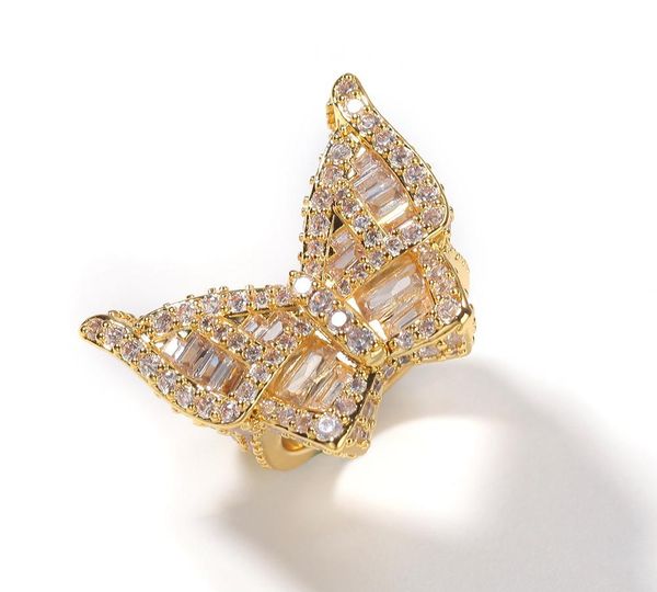 

оптовых мужчины hiphop ring багет cluster square cut большой бабочка форма цирконий цвет золото партия ring66, Silver