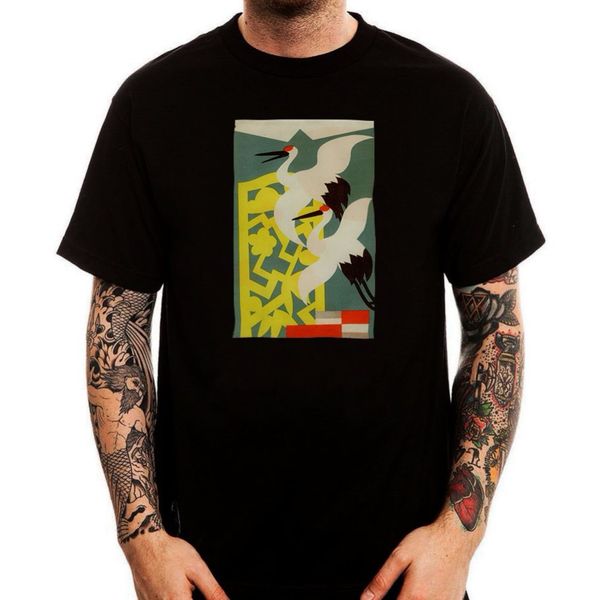 

fashion 2019 men short sleeve tshirt japanese retro poster crane graphic black funny shirts