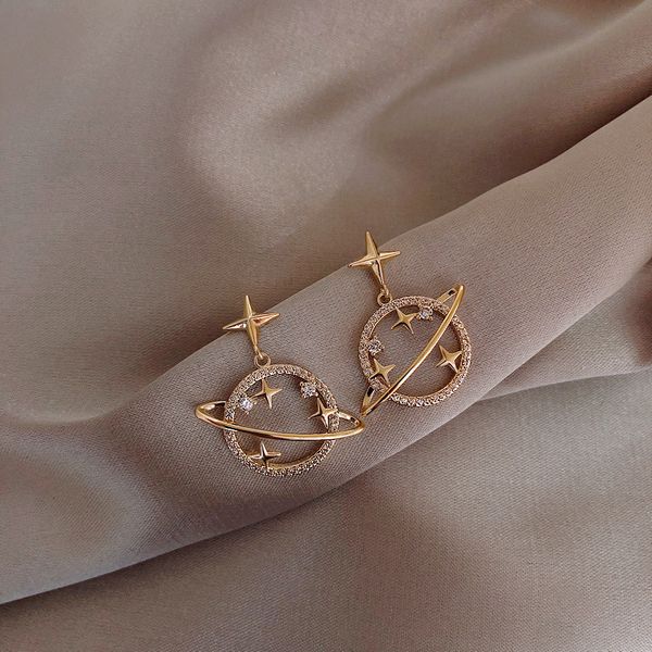 

dangle & chandelier fashion golden crystal korean earrings for women 2021 universe planet stars statement girl jewelry accessories gift, Silver