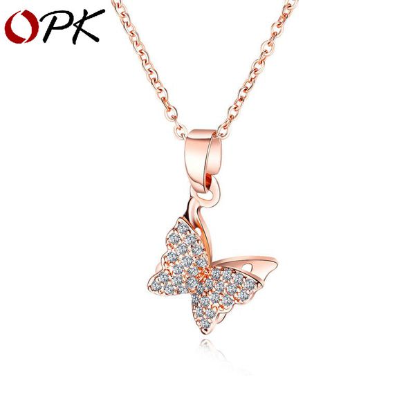 

opk women's necklace copper plated butterfly necklace japanese south korean fashion micro setting zircon clavicle chain pendant, Silver