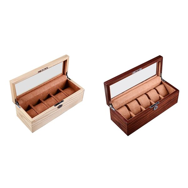 

luxury 5 grids handmade wood watch box wood clock box watch case time for holding, Pink;blue