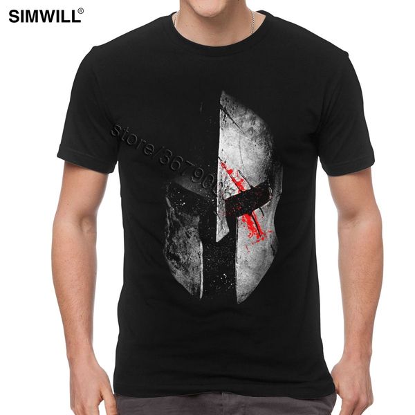 

retro silver blood spartan t-shirt men sparta warrior t shirt mens short sleeve o neck cotton novelty graphic trojan helmet tees