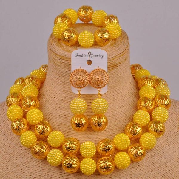 

yellow african necklace fashion jewelry set simulated pearl nigerian wedding beads costume jewelry sets zz14, Silver
