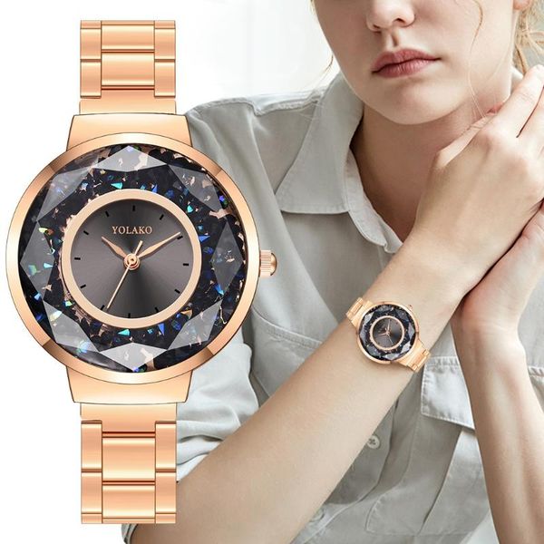 

wristwatches yolako women's casual quartz stainless steel band v strap watch analog wrist ladies luxury clock simple student wristwatch, Slivery;brown