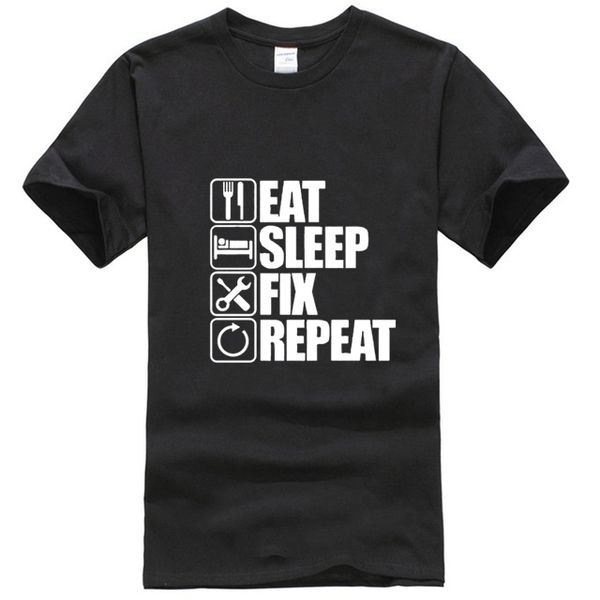 

eat sleep fix repeat mechanic engineer t shirt funny birthday gift father's day present for men dad father grandpa cotton tshirt