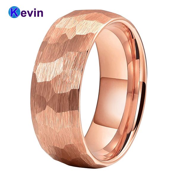 

rose gold hammer ring tungsten carbide wedding band for men women multi-faceted hammered brushed finish 6mm 8mm comfort fit, Slivery;golden