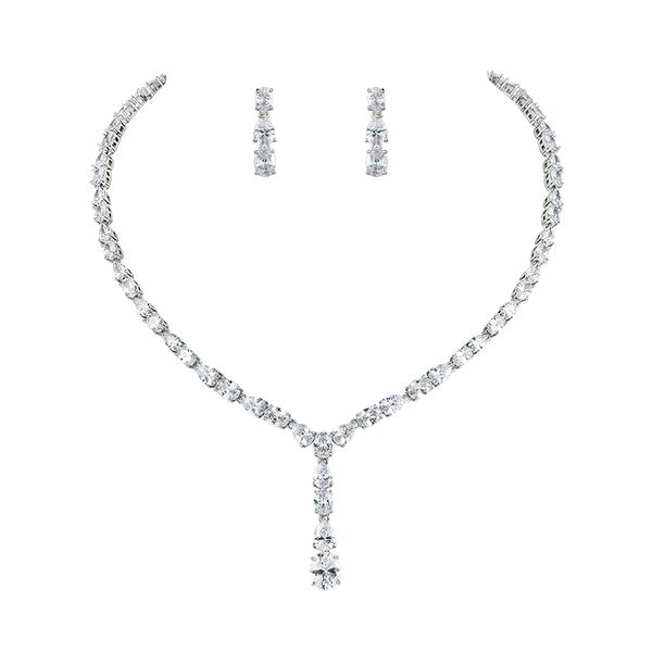 

earrings & necklace weimanjingdian arrival exquisite oval and teardrop cubic zirconia crystal drop earring wedding jewelry set, Silver